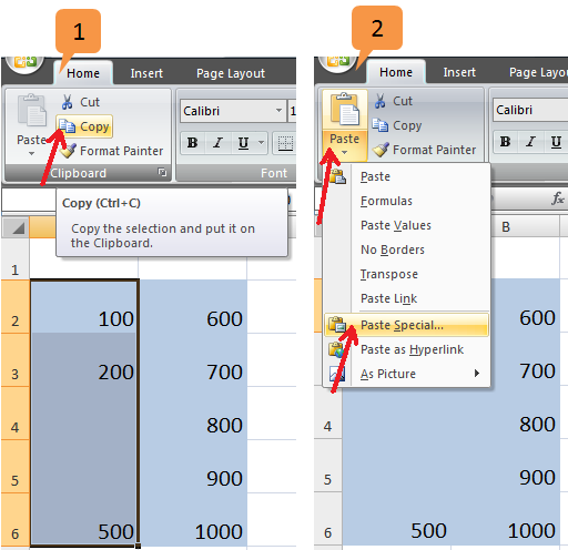 paste special excel 2007