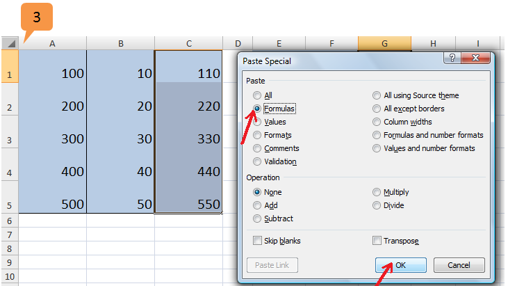 paste special excel 2007