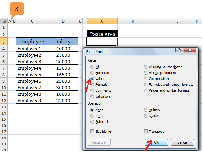 excel paste special