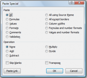 excel paste special