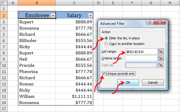 excel advanced filters